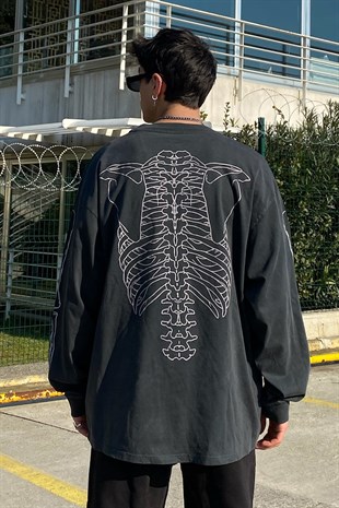 Skeleton Printed Oversize Washed Sweatshirt