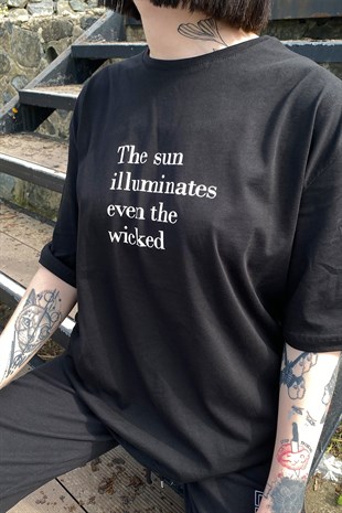 The Sun Baskılı Siyah Oversize Tshirt