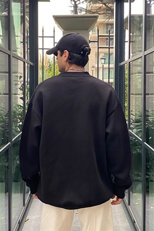 Trust No Body Premium Oversize Printed Siyah Sweatshirt