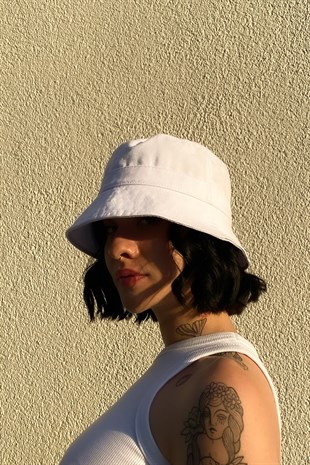 Unisex Beyaz Bucket Şapka - Flaw Wears