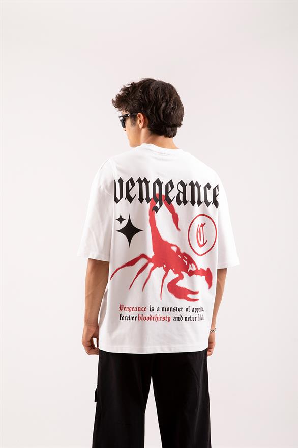 Vengeance Baskılı Beyaz Oversize Tişört