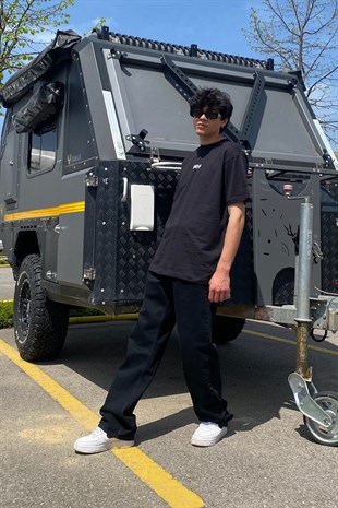 Vense Baskılı Siyah Oversize Tshirt