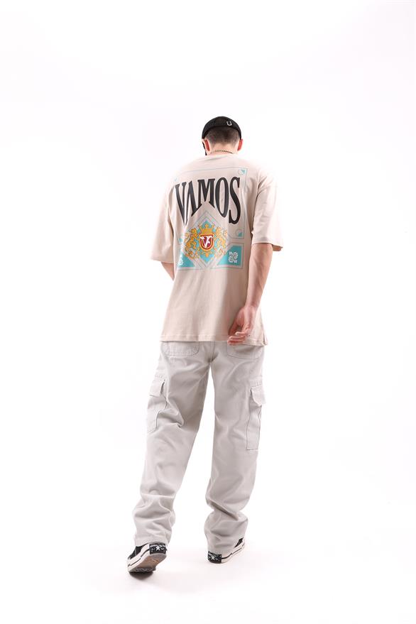 Vms Sırt Baskılı Taş Rengi Oversize Tshirt