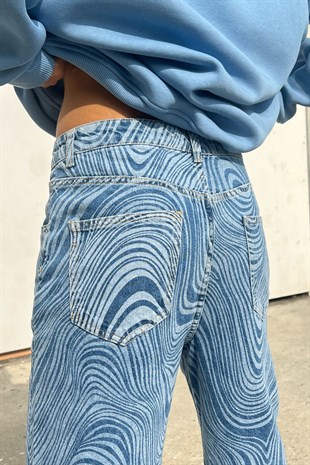 Wave Desen Mavi Baggy Pantolon