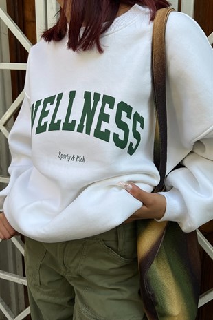 Wellness Baskılı Beyaz Oversize Sweatshirt