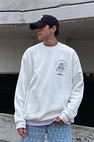 West Coast Printed Oversize Beyaz Sweatshirt