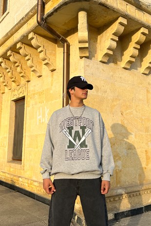 Westfort Baskılı Gri Oversize Sweatshirt