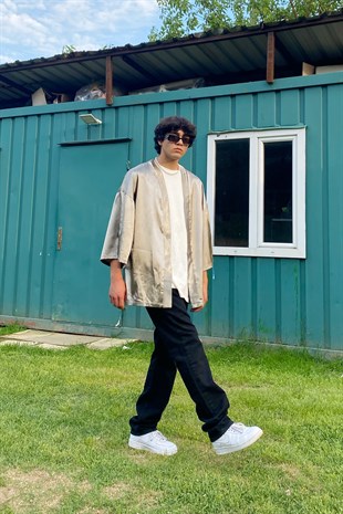 Yeşil Saten Oversize Kimono