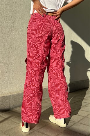 Zebra Desen Kargo Cepli Baggy Pantolon