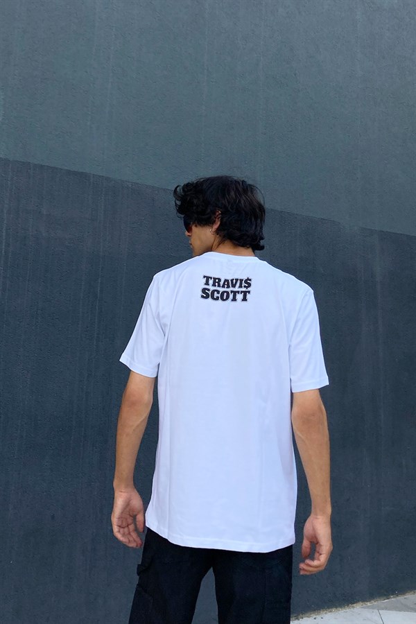 Travis Scott Baskılı Beyaz Regular Fit Tshirt