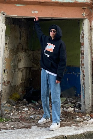 Ways of Knowing Printed Oversize Siyah Hoodie