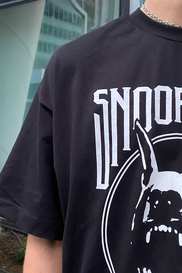 Wild Snoop Dogg Baskılı Siyah Oversize Tshirt