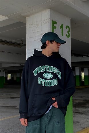 WRST Studio Oversize Printed Siyah Hoodie