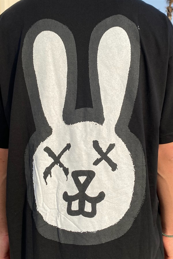 XX Bunny Baskılı Oversize Siyah Tshirt