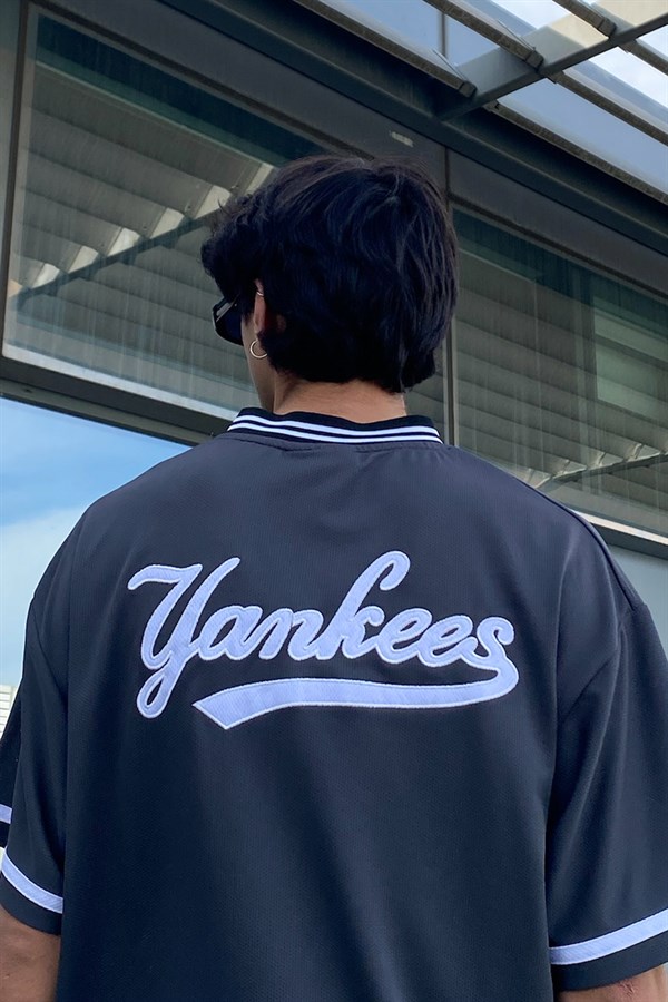 Yankees Polo Yaka Siyah Oversize Forma - Flaw Wears