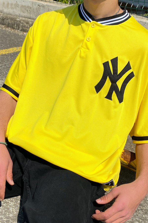 Yankees Polo Yaka Sarı Oversize Forma