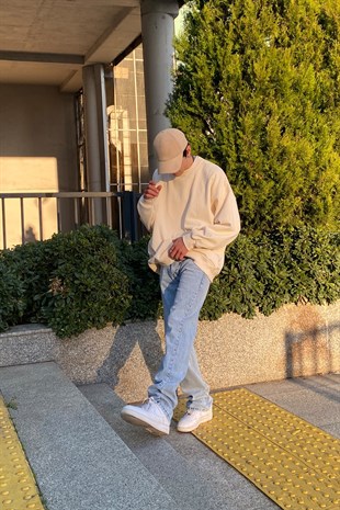 Yıkamalı Sky Blue Straight Fit Jean