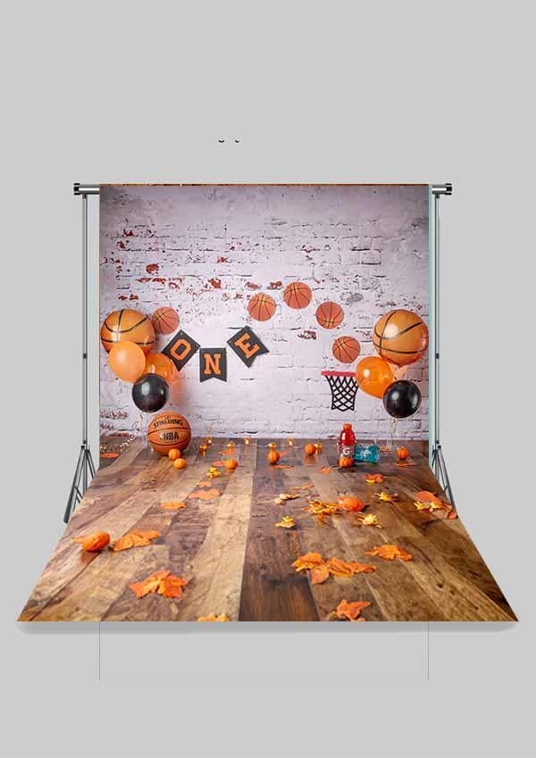 Bir Yaş Temalı Basketbol Doğum Günü Kutlama Çocuk Kumaş Fotoğraf Fonu( 2X2,5 MT)