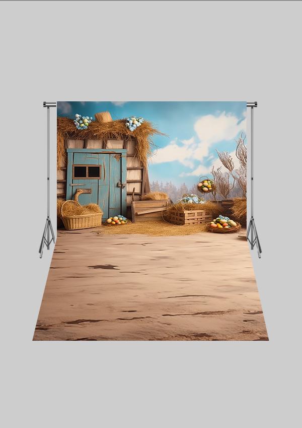 Çiftlik Temalı Köy Evi 1  Çocuk Kumaş Fotoğraf Fonu( 2X2,5 MT)