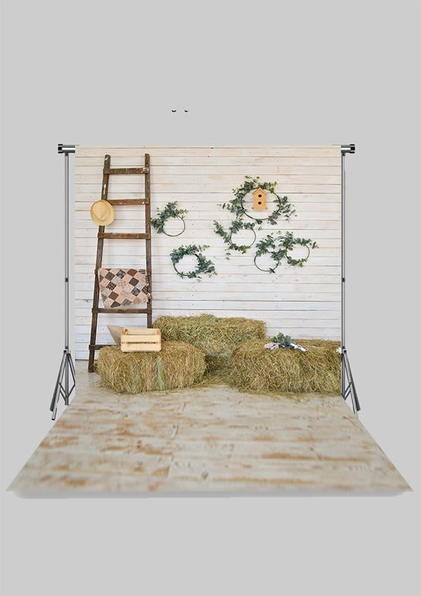 Çiftlik Temalı Saman Balyaları ve Merdiven Zeminli Çocuk Kumaş Fotoğraf Fonu( 2X2,5 MT)