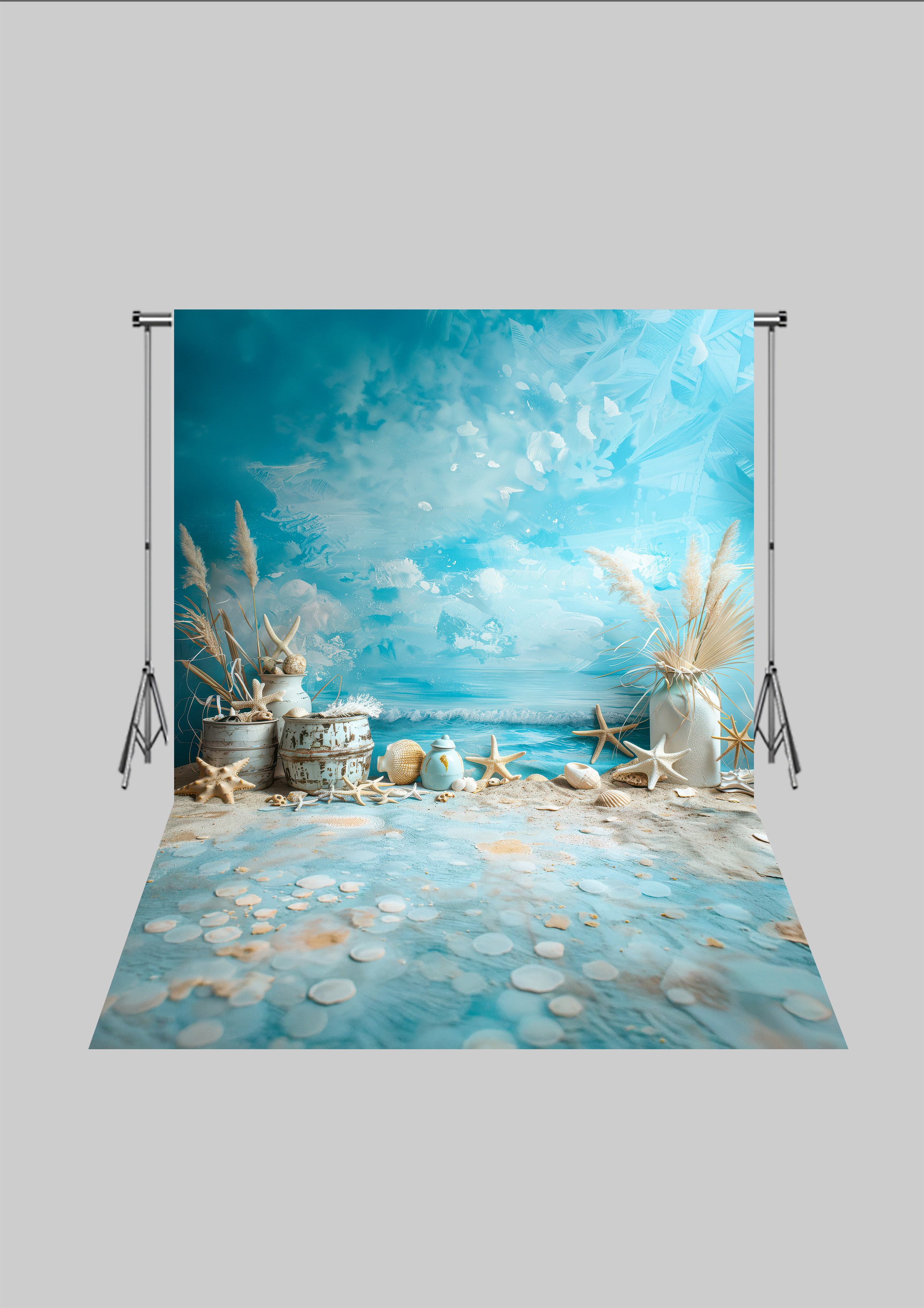 Doğa Temalı  - Sahil Kenarı - Üç Boyutlu Çocuk Kumaş Fotoğraf Fonu - Fabric Photography Backdrop ( 2X2,5 MT)