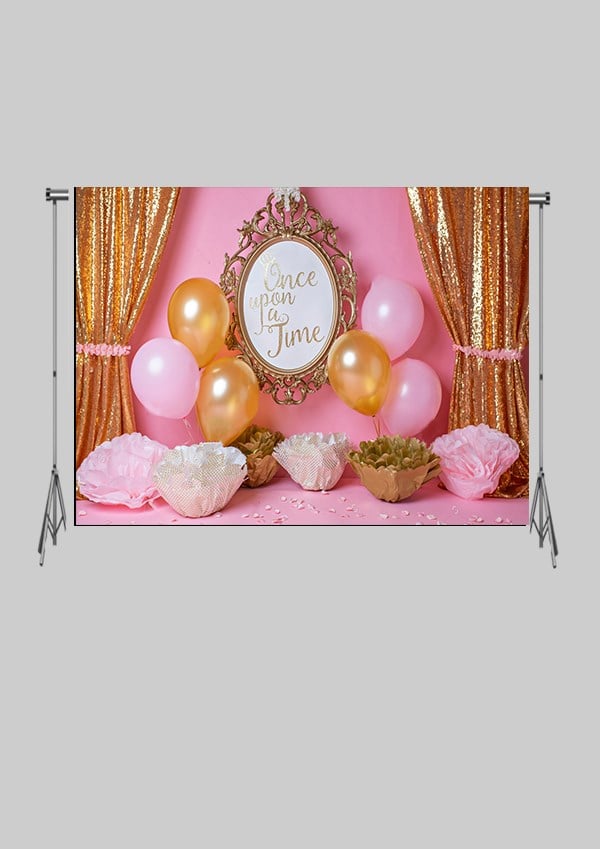 KATLANIR KIRIŞMAZ KUMAŞ - 2 EN 1.5 MT BOY - Pembe Duvar ve Balonlar Doğum Günü Kutlaması  - FABRIC BACKDROP - Stüdyo Fonu