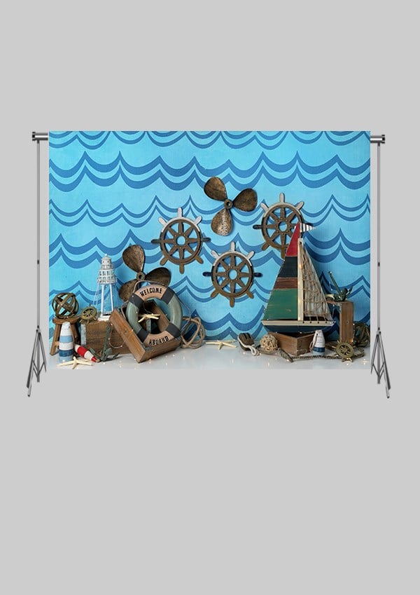 KATLANIR KIRIŞMAZ KUMAŞ - 2 EN 1.5 MT BOY - Çocuk Fonu - Minik Denizci Aksesuar ve Dalgalar - FABRIC BACKDROP - Stüdyo Fonu