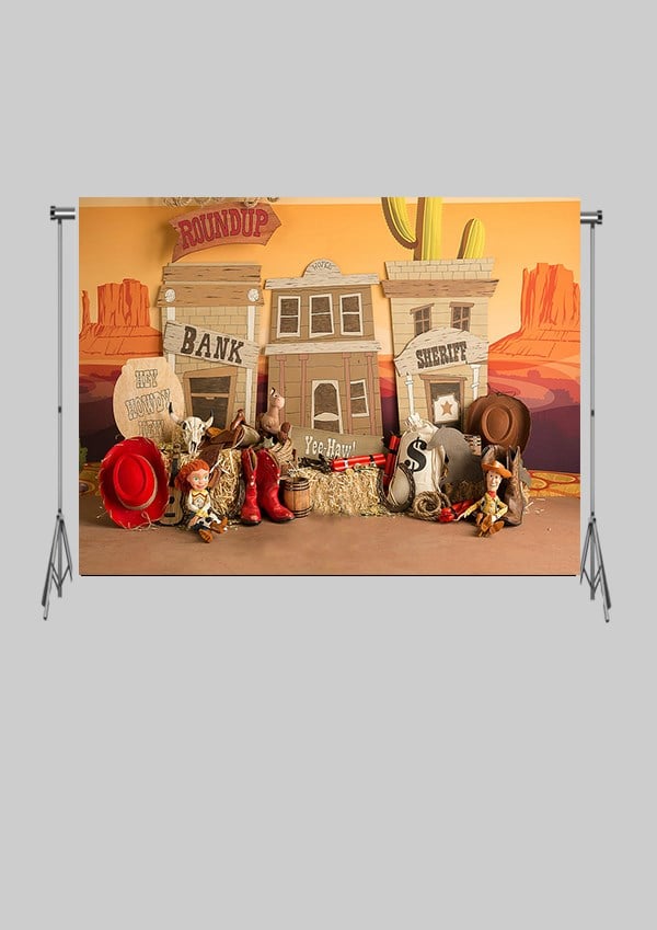 KATLANIR KIRIŞMAZ KUMAŞ - 2 EN 1.5 MT BOY - Western Kovboy Red Kitt ve Çöl - FABRIC BACKDROP - Stüdyo Fonu