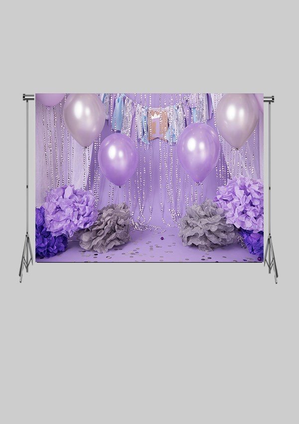 KATLANIR KIRIŞMAZ KUMAŞ - 2 EN 1.5 MT BOY - Mor Balonlar ve Özel Gün Kutlaması   - FABRIC BACKDROP - Stüdyo Fonu