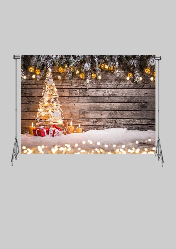 KATLANIR KIRIŞMAZ KUMAŞ - 2 EN 1.5 MT BOY - Yılbaşı Ağacı ve Kurabiye Adam  - FABRIC BACKDROP - Stüdyo Fonu