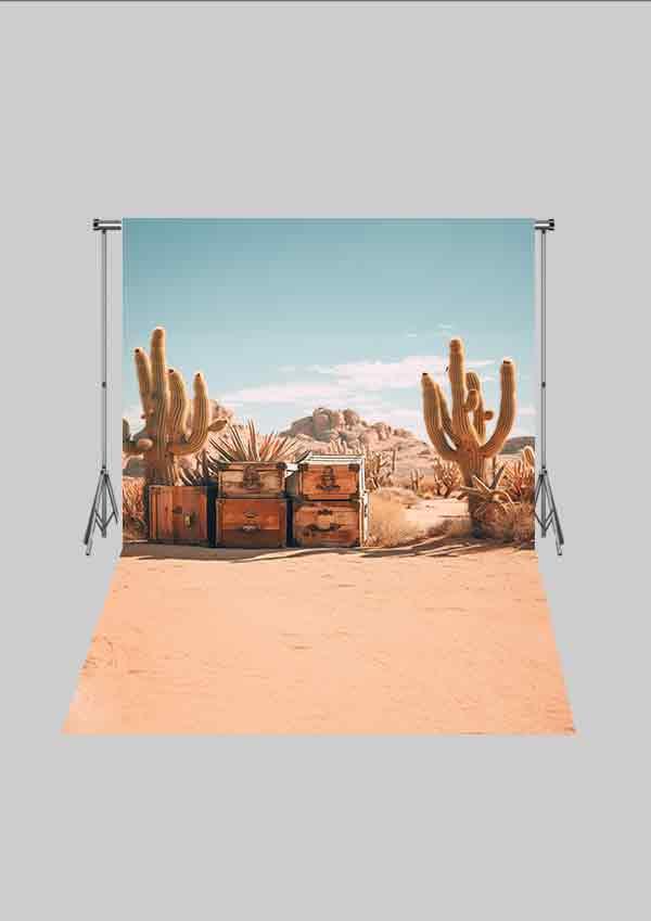 Kovboy Temalı - Çöl ve Kaktüsler 05 Üç Boyutlu Çocuk Kumaş Fotoğraf Fonu - Fabric Photography Backdrop ( 2X2,5 MT)