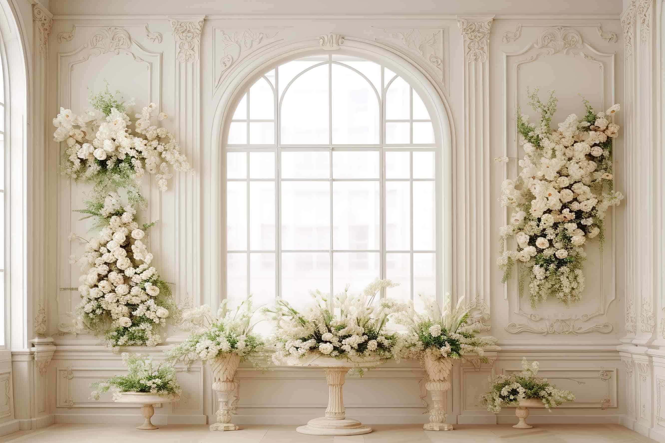 Krem çıtalı duvar ve asma çiçekler vazolar  - Organizasyon ve Fotoğraf Fonu  - Katlanır Kırışmaz Kumaş - Üç Boyutlu Fotoğraf Fonu - Fabric Backdrop