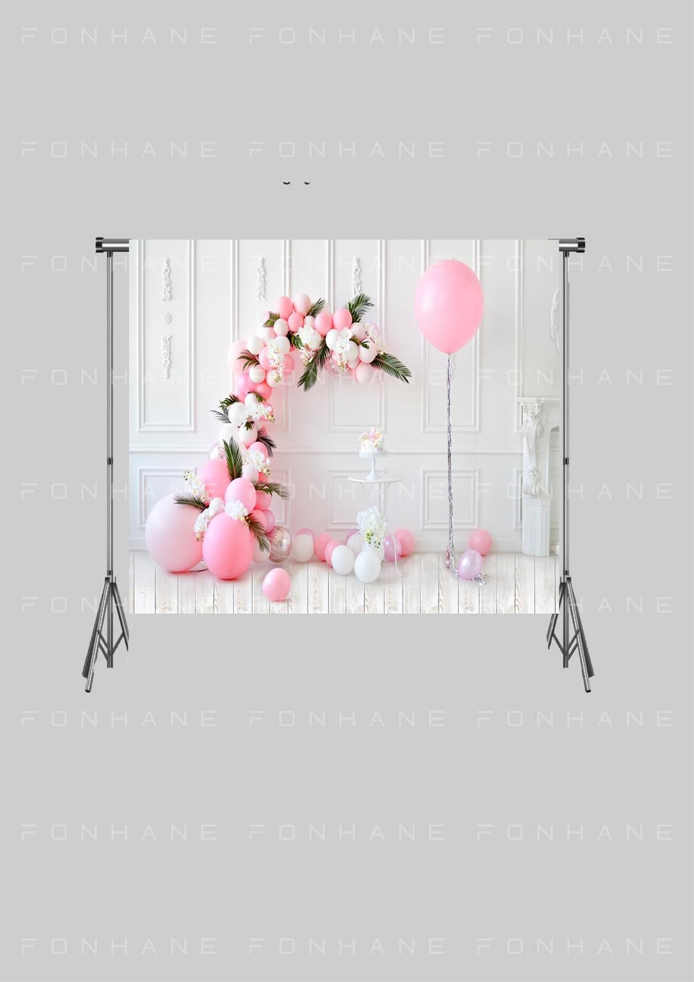 Lüks Duvar Önünde Pembe Balonlu Kutlama Temalı Zeminsiz Çocuk Kumaş Fotoğraf Fonu( 2X1.5 MT)