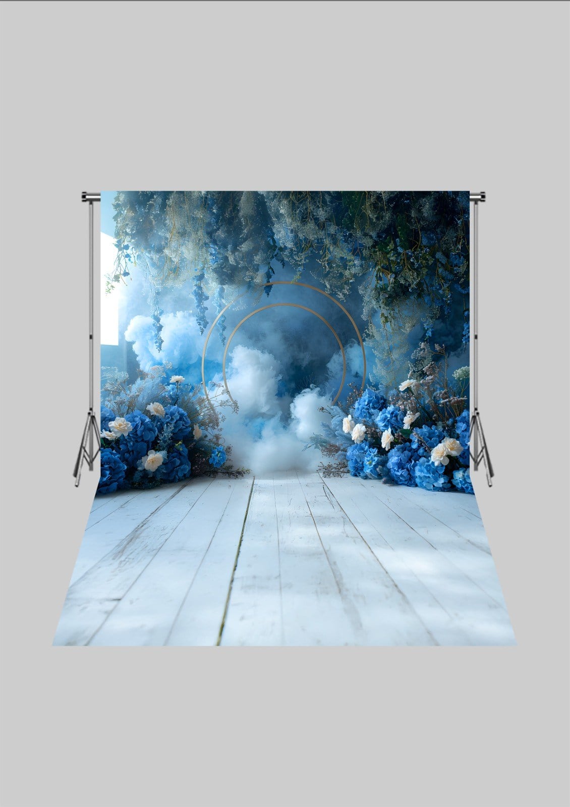Mavi ve Beyaz Çiçekler 2  - Üç Boyutlu Çocuk Kumaş Fotoğraf Fonu - Fabric Photography Backdrop ( 2X2,5 MT)