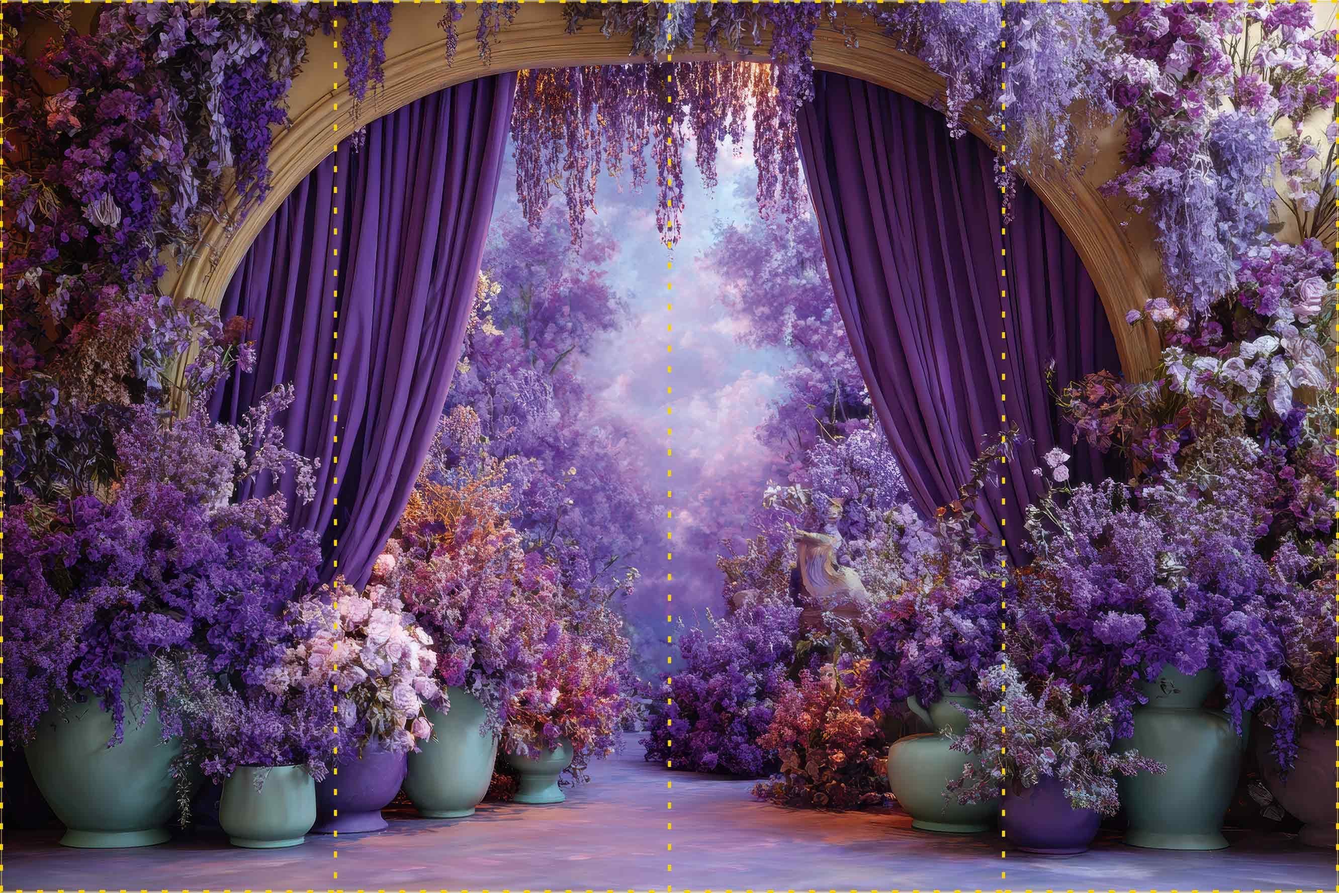 Mor çiçekler dekorlar ve vazolar  - Organizasyon ve Fotoğraf Fonu  - Katlanır Kırışmaz Kumaş - Üç Boyutlu Fotoğraf Fonu - Fabric Backdrop