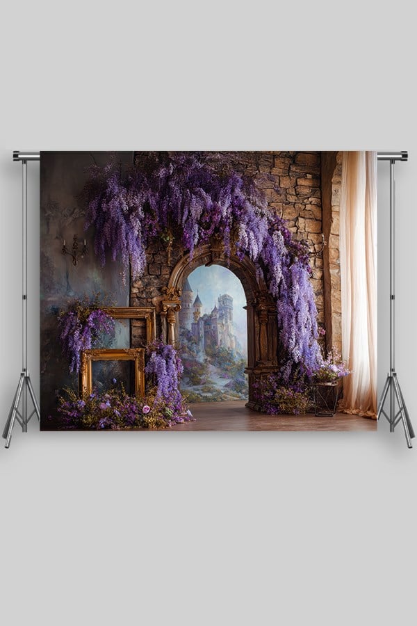 Mor Sümbüller ve Ahşap Dekorlar Yetişkin Kumaş Fotoğraf Fonu ( 3X2,5 MT)
