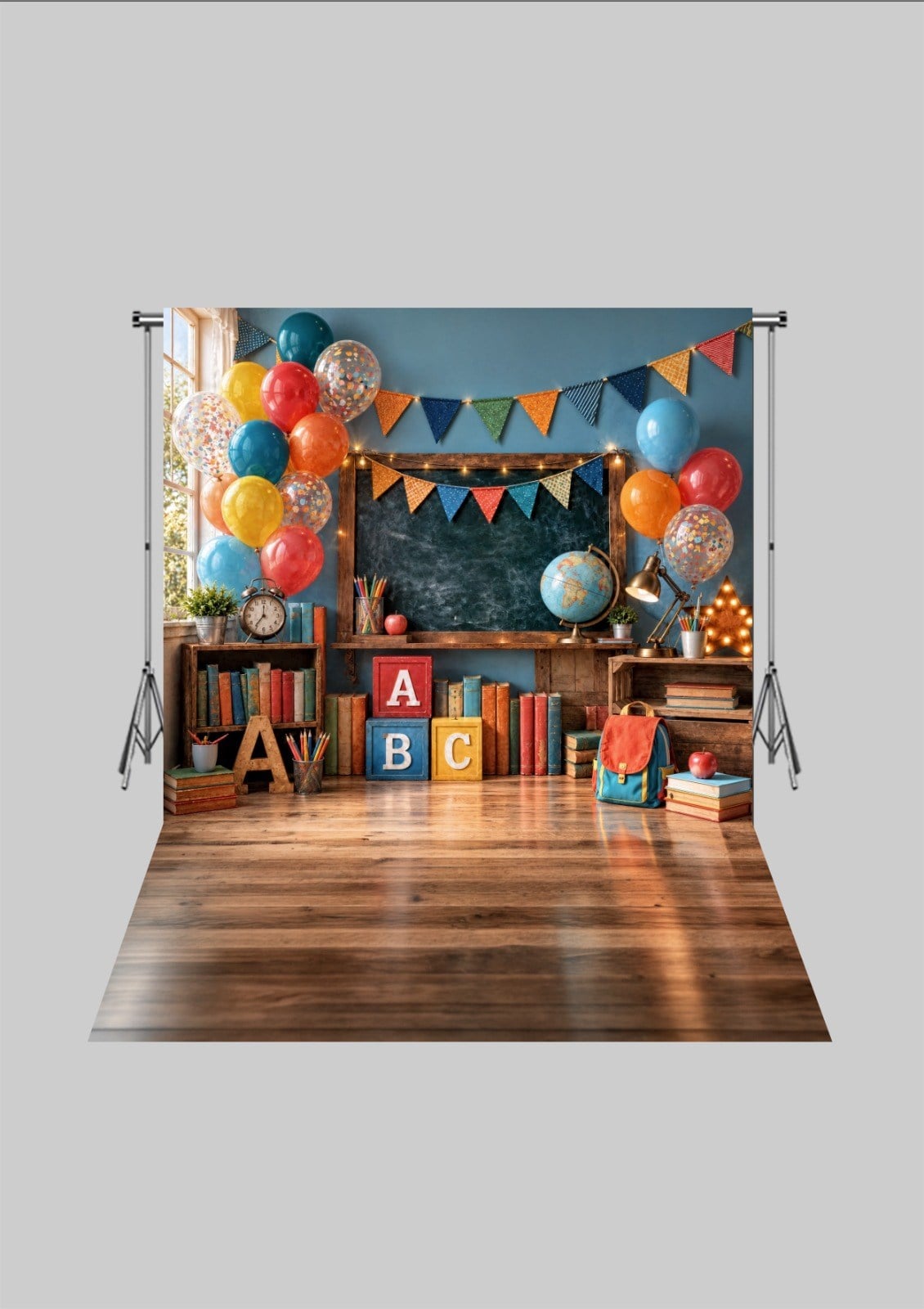Okul Temalı  - ABC Mezuniyet 3 - Üç Boyutlu Çocuk Kumaş Fotoğraf Fonu - Fabric Photography Backdrop ( 2X2,5 MT)