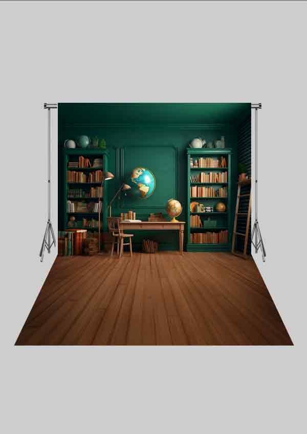 Okul Temalı - Atlas ve Sınıf - Üç Boyutlu Çocuk Kumaş Fotoğraf Fonu - Fabric Photography Backdrop ( 2X2,5 MT)