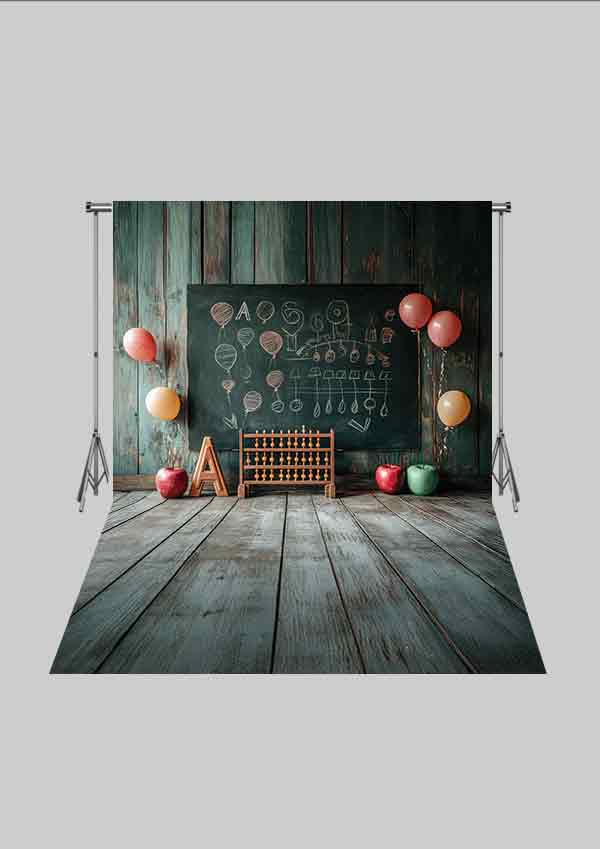 Okul ve Sınıf Temalı 22 - Dünya ve Kitaplık  - Üç Boyutlu Çocuk Kumaş Fotoğraf Fonu - Fabric Photography Backdrop ( 2X2,5 MT)