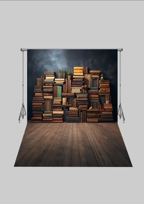 Okul ve Sınıf Temalı 28 - Dünya ve Kitaplık  - Üç Boyutlu Çocuk Kumaş Fotoğraf Fonu - Fabric Photography Backdrop ( 2X2,5 MT)