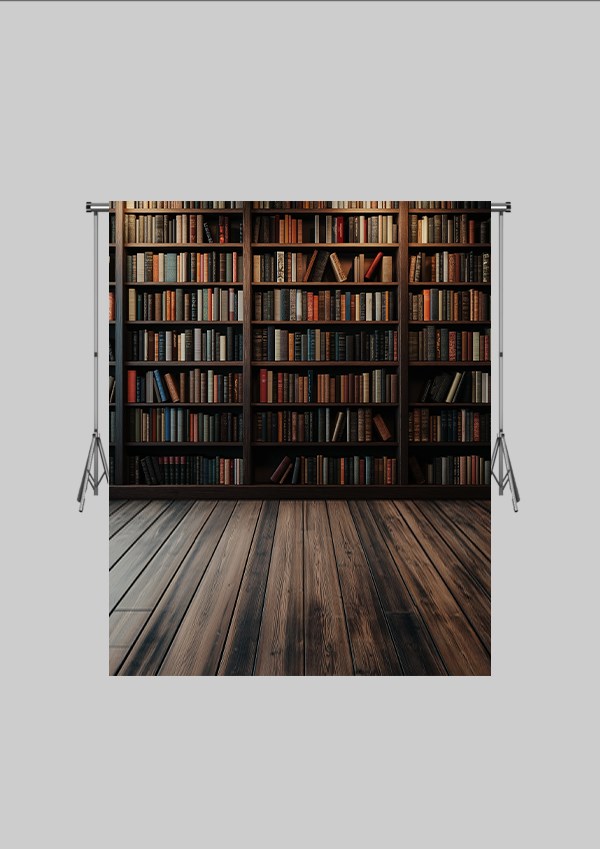 Okul ve Sınıf Temalı 46 - Dünya ve Kitaplık  - Üç Boyutlu Çocuk Kumaş Fotoğraf Fonu - Fabric Photography Backdrop ( 2X2,5 MT)