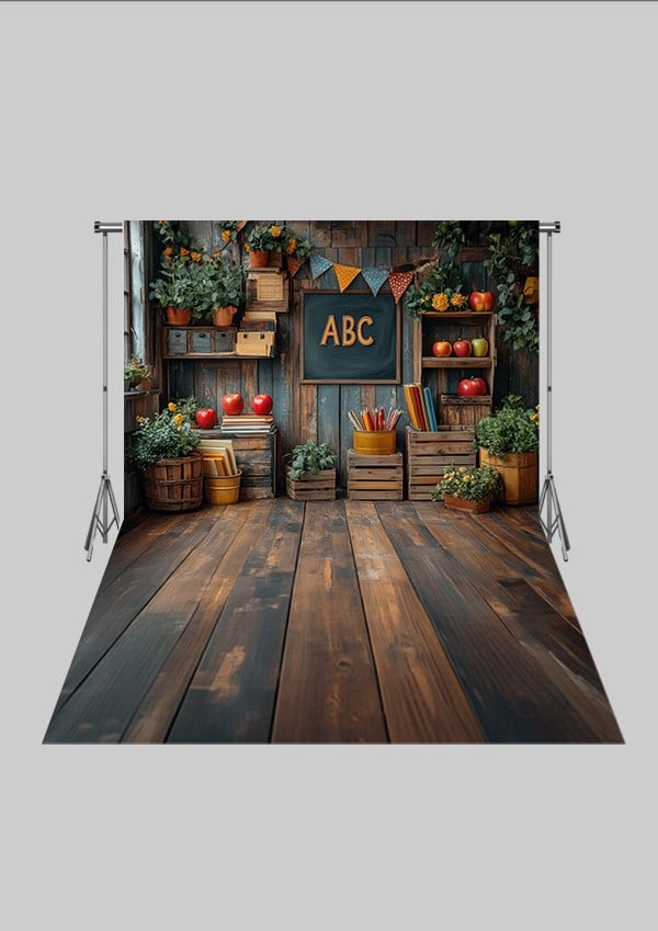 Okul ve Sınıf Temalı 50 - Dünya ve Kitaplık  - Üç Boyutlu Çocuk Kumaş Fotoğraf Fonu - Fabric Photography Backdrop ( 2X2,5 MT)