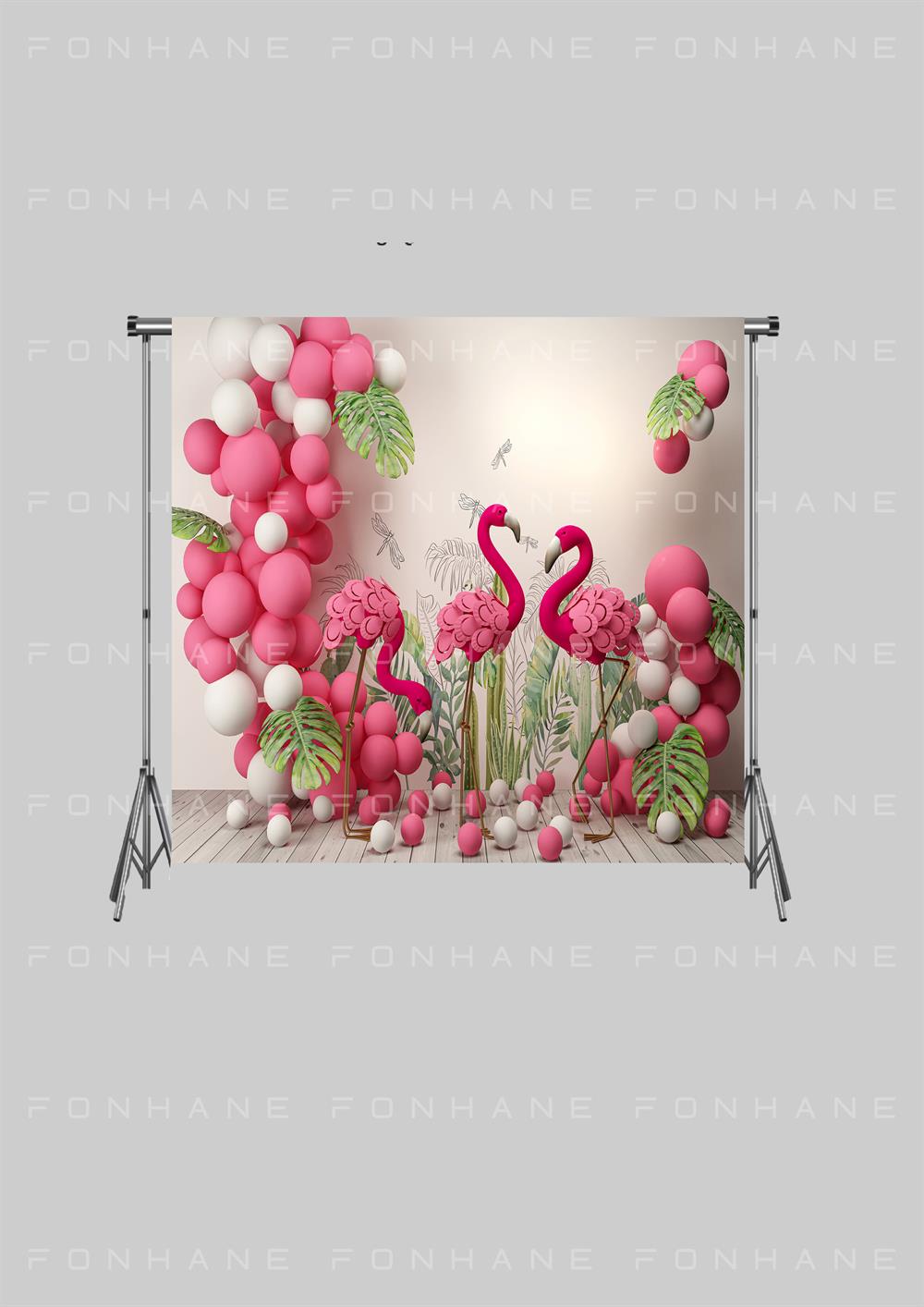 Pembe Flamingo ve Pembe Balonlu Zeminsiz Çocuk Kumaş Fotoğraf Fonu( 2X1.5 MT)