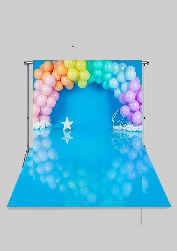 Renkli Gökkuşağı Balonu Bir Yaş Kutlama Çocuk Kumaş Fotoğraf Fonu( 2X2,5 MT)