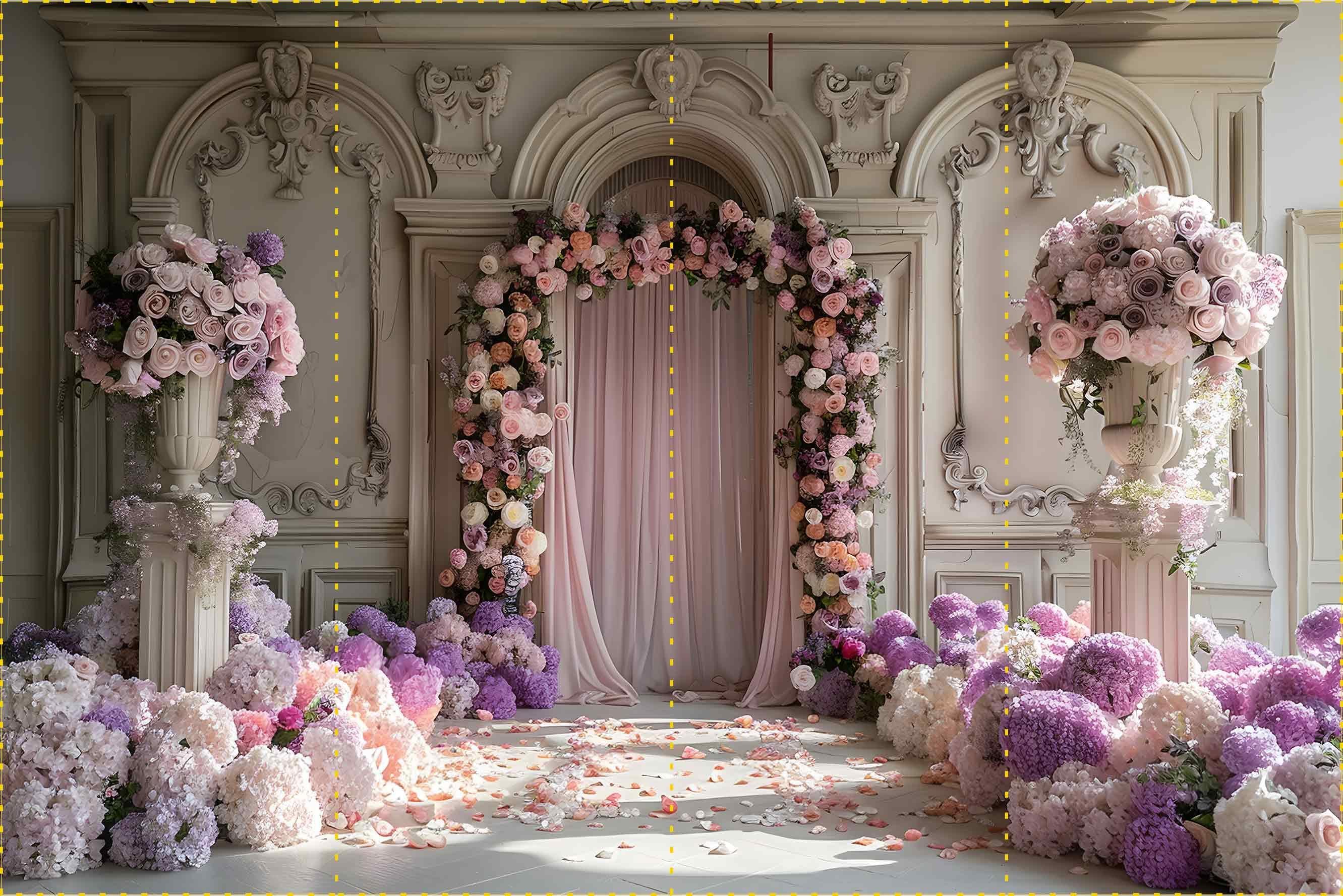 Renkli Güller ve Lüks Sütunlar - Organizasyon ve Fotoğraf Fonu  - Katlanır Kırışmaz Kumaş - Üç Boyutlu Fotoğraf Fonu - Fabric Backdrop