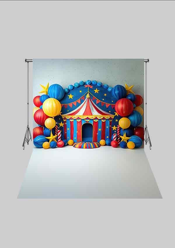 Sirk - Circus 05 Üç Boyutlu Çocuk Kumaş Fotoğraf Fonu - Fabric Photography Backdrop ( 2X2,5 MT)