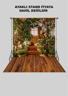 Ahşap Çiçek ve Bitki Salonu Yetişkin Kumaş Fotoğraf Fonu( 3X5 MT)