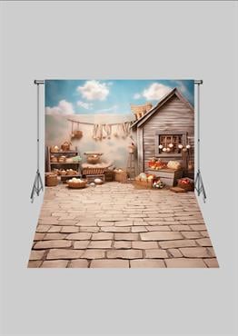 Çiftlik Temalı Köy Evi Konsepti Çocuk Kumaş Fotoğraf Fonu( 2X2,5 MT)