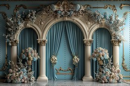 Mavi Saray Duvarı ve Perdeler   - Organizasyon ve Fotoğraf Fonu  - Katlanır Kırışmaz Kumaş - Üç Boyutlu Fotoğraf Fonu - Fabric Backdrop