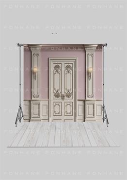 Pembe Duvar Lüks İşlemeli Kapı  Zeminli Yetişkin Kumaş Fotoğraf Fonu( 3X5 MT)